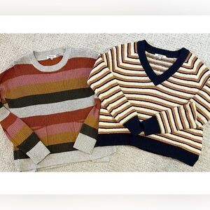 Madewell Patch Pocket / Arden Pullover Sweater Sz XS Stripe Knit Fall Lot 2x